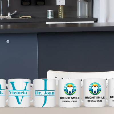 11 oz personalized promotional white mugs for staff and employees